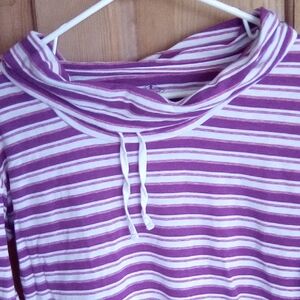 Striped Purple and White Cowl Neck Hoodie Sweatshirt
